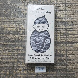 Little Sleepies Luxe Swaddle Blanket & Knotted Hat Set - Gray Marble